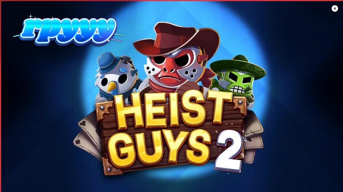 Tampilan visual slot Heist Guys 2 dengan latar belakang gurun dan karakter perampok